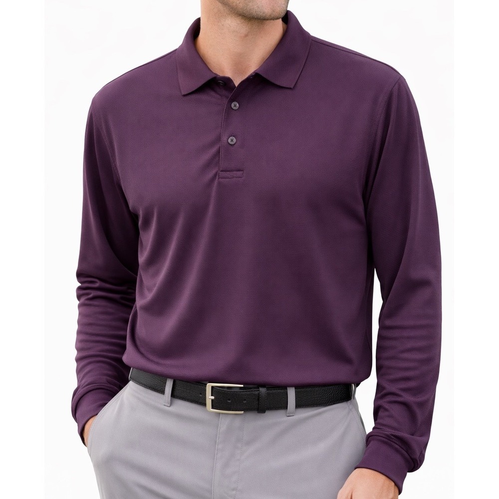 Architect Mens Polo Shirt L Long Sleeve Plum Golf Performance Stretch